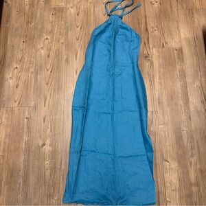 Reformation Teal Backless Halter Dress